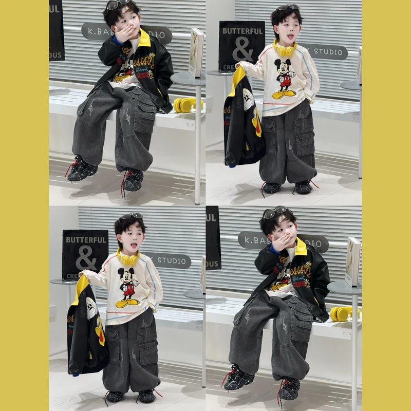 【现货】kb8973 |【美式•匹诺曹】秋季儿童韩版 美式重工刺绣皮衣