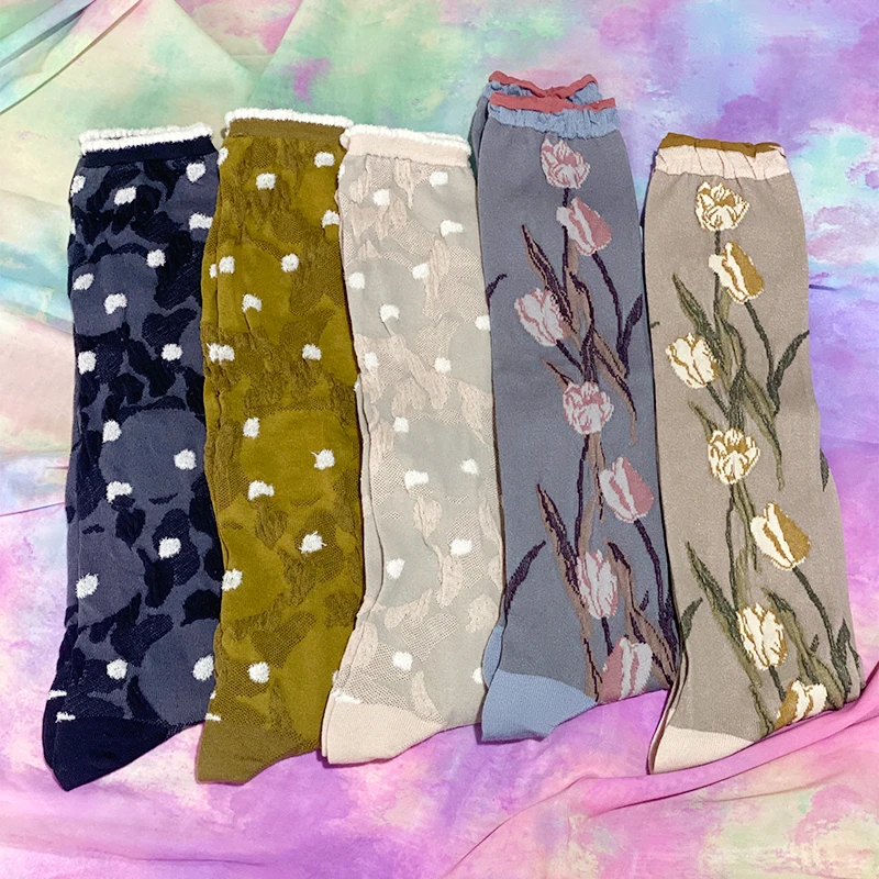 【古早款】高级感皆川明风森系复古花卉棉质薄款小腿袜及膝袜