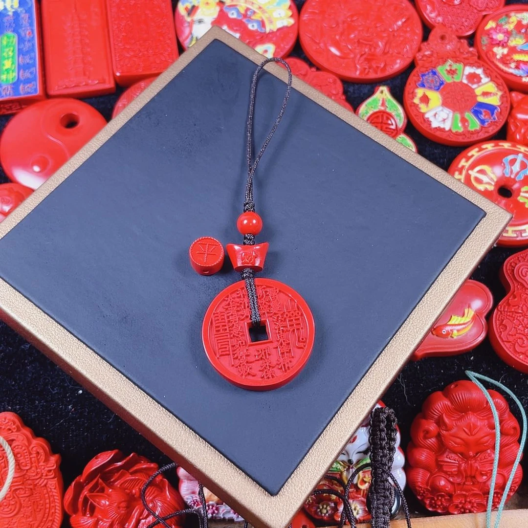 孤***赏天然辰砂含辰砂工艺品山鬼花钱手机坠