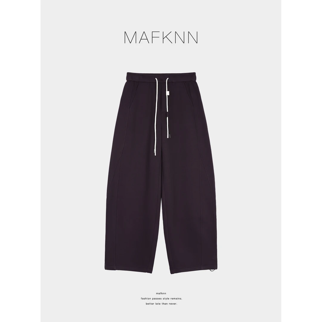 MAFKNN/玛肯时尚休闲简约纯色百搭系带松紧腰休闲裤MK13426