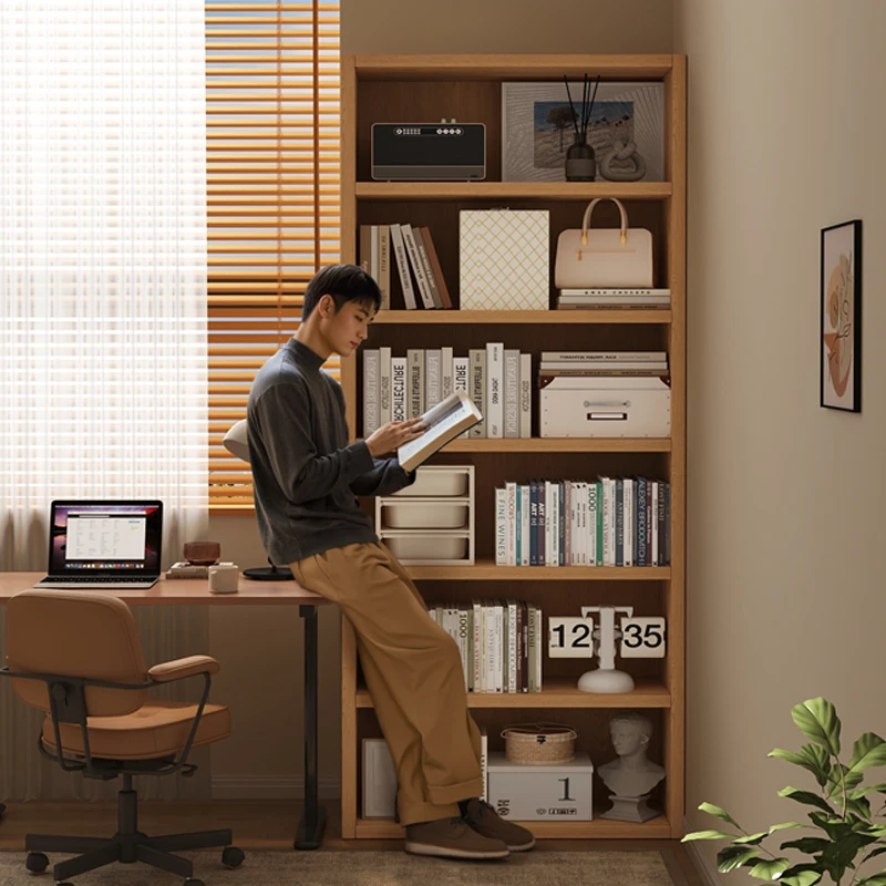 书架一体靠墙全实木落地置物架书柜多层收纳储物柜家用柜子收纳架