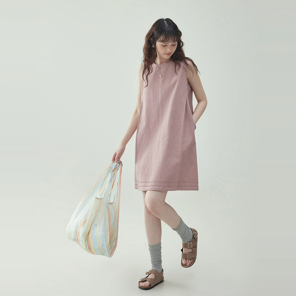 2025年小众设计感甜美粉色纯棉无袖背心短裙连衣裙女夏新款小个子