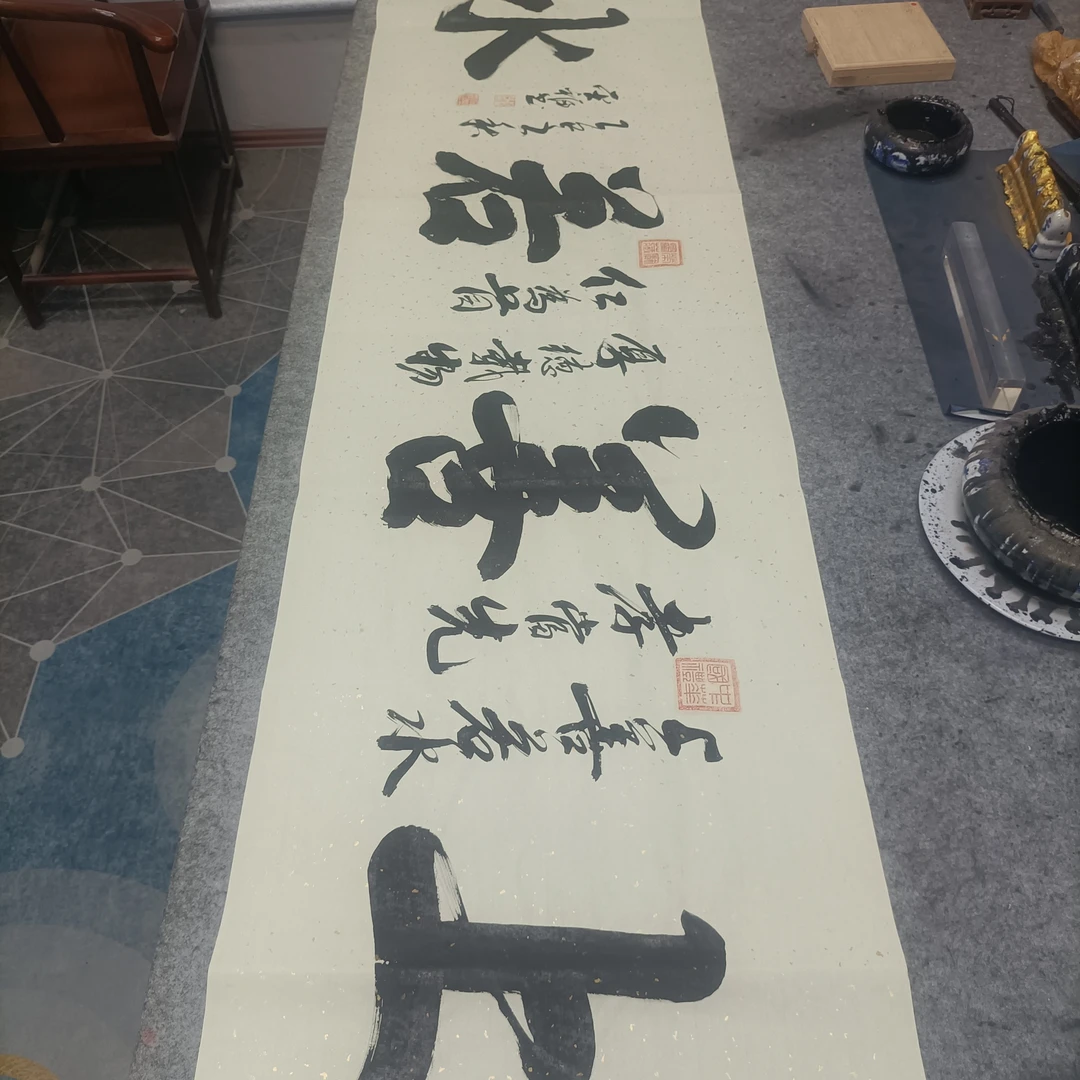 刘圣福老师/上善若水/6尺防古 宣纸/180*48/手写/