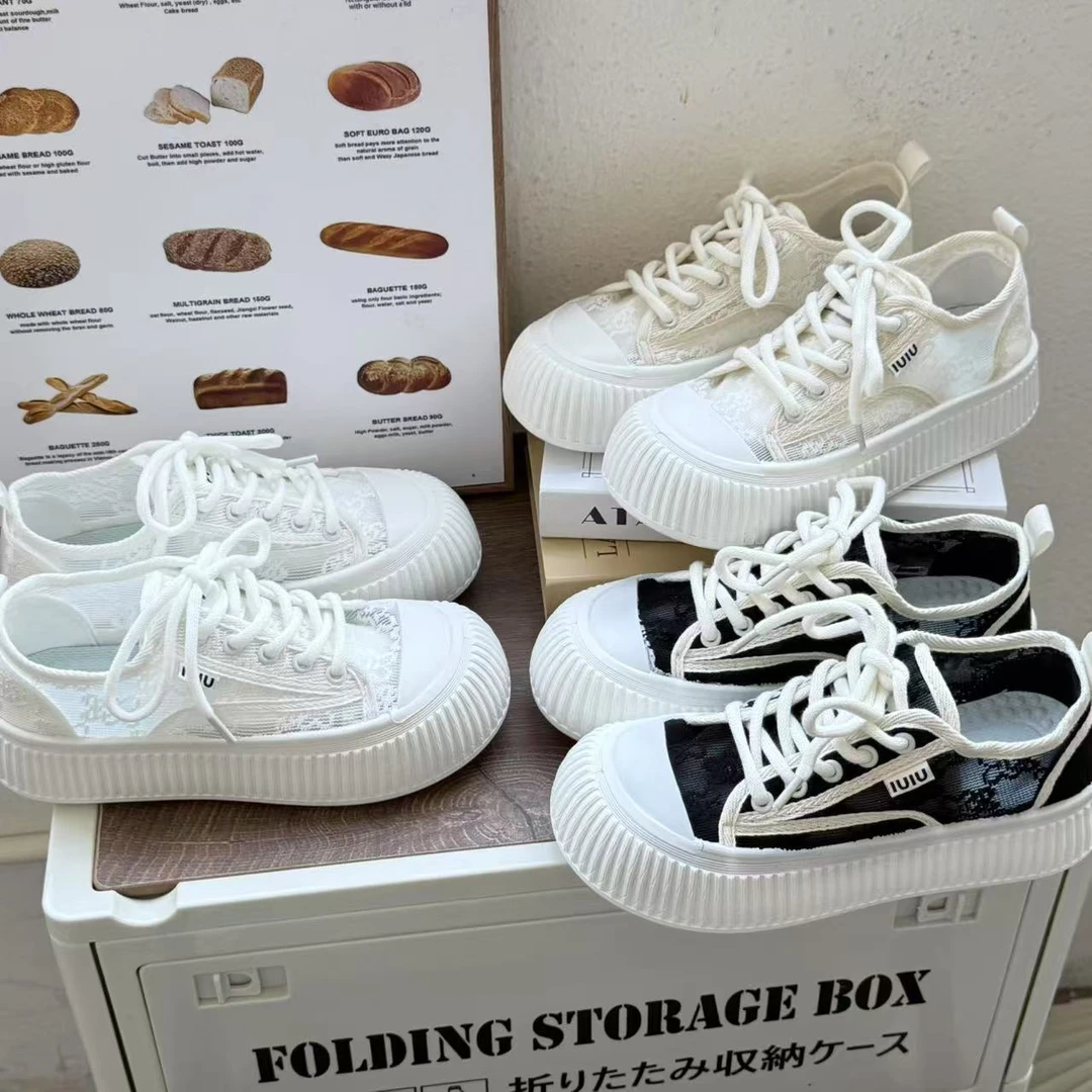 厚底小白鞋夏季韩版圆头网面运动板鞋高级感镂空休闲渔夫鞋-2410