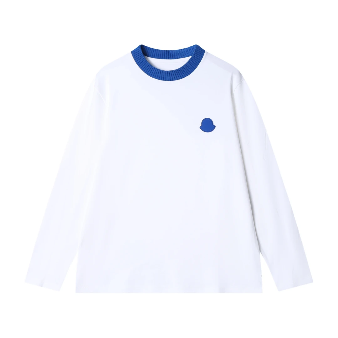 T2250-DY春夏新款时尚个性韩版蓝白撞色圆领长袖T恤百搭潮流上衣