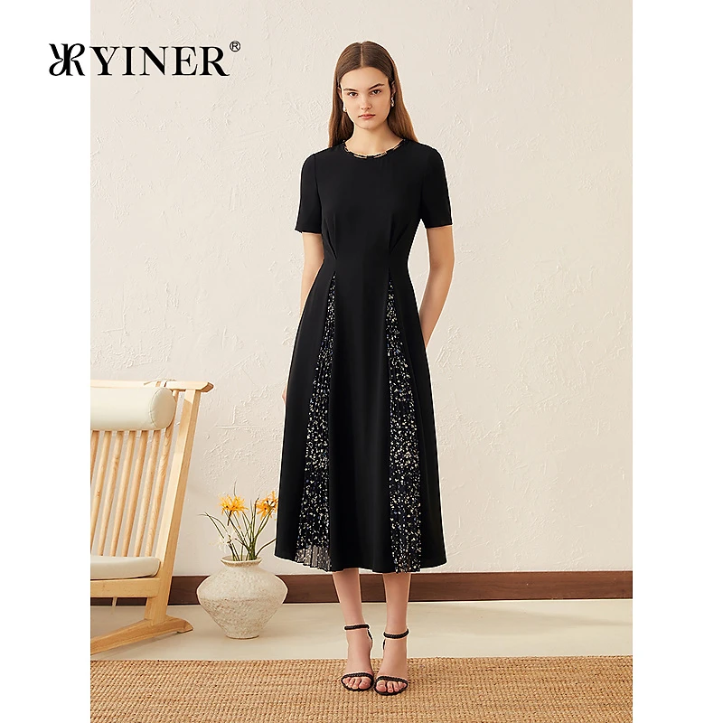 【醋酸系列】YINER音儿专选2025夏季新款繁星点点小黑裙连衣裙