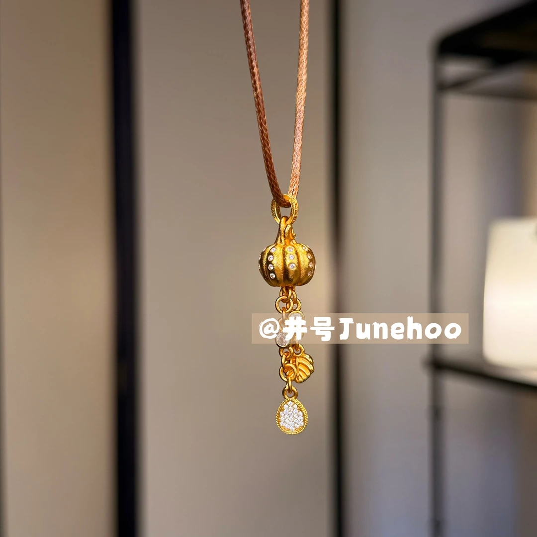 铜合金棉绳项链 JH【流苏南瓜】点钻小南瓜可抽拉毛衣链秋冬项链