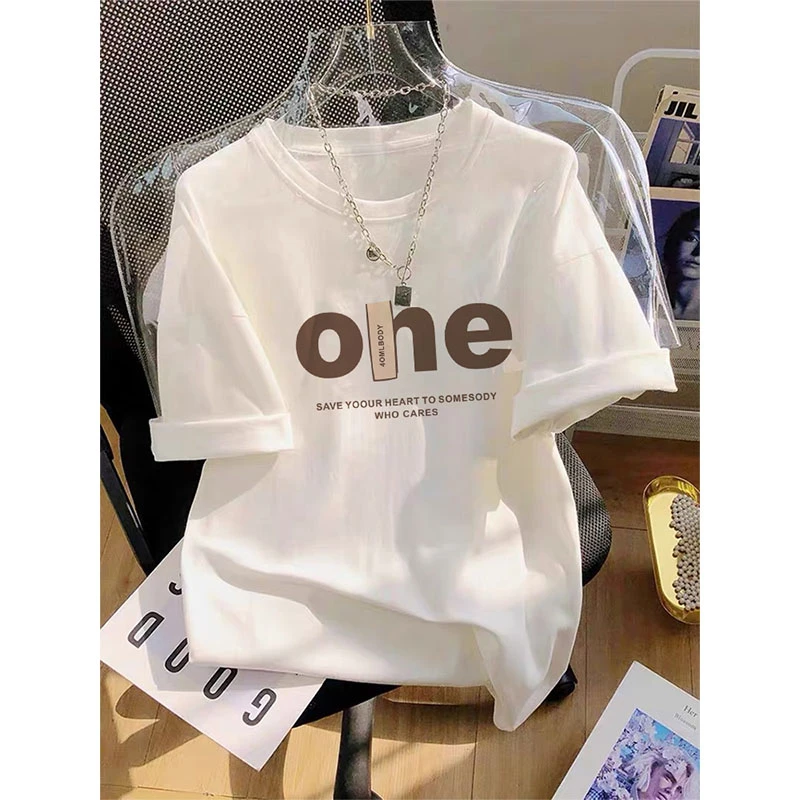 磨毛圆领短袖t恤女春夏秋季爆款中长款宽松休闲遮屁股上衣加厚款