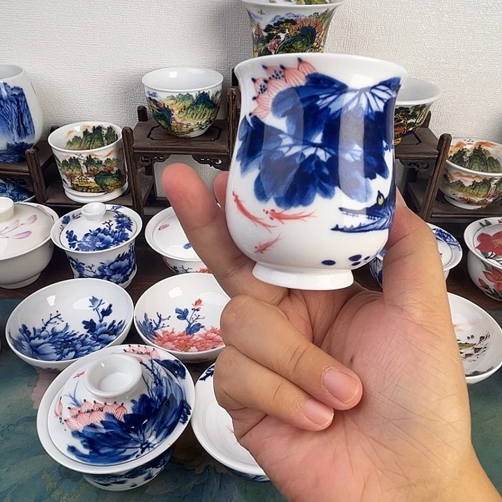 忠意堂釉下彩荷花鳜鱼