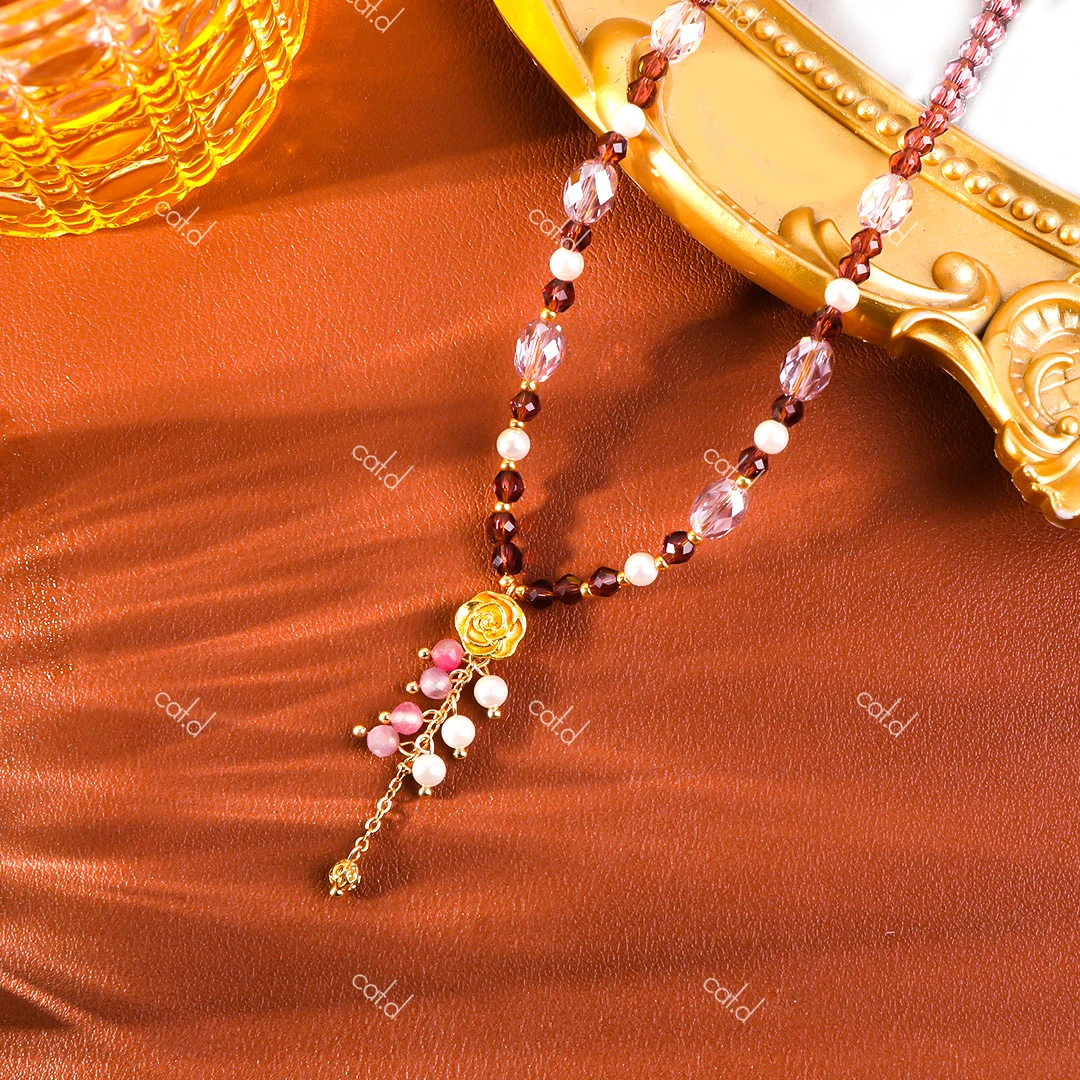 钛钢仿水晶项链 X0156《玫瑰心语》温柔轻奢风高级百搭时尚项链