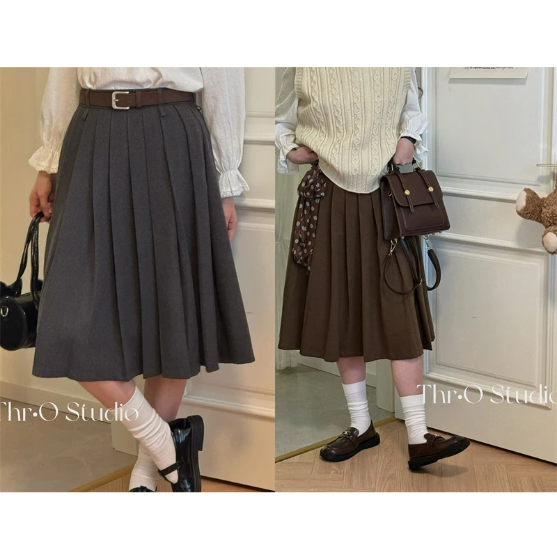 【季风信箱】复古学院风百褶裙高腰显瘦垂感遮胯中长款半身裙
