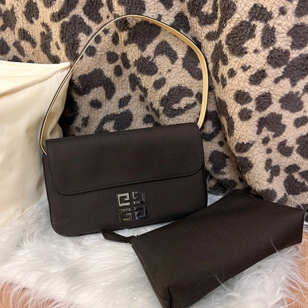 95新 Givenchy/纪梵希 深棕色布面子母包四宫格法棍腋下单肩包