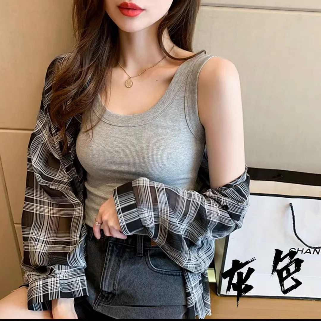 纯色白色吊带背心女夏2025新款西装内搭防走光遮副乳打底上衣外穿