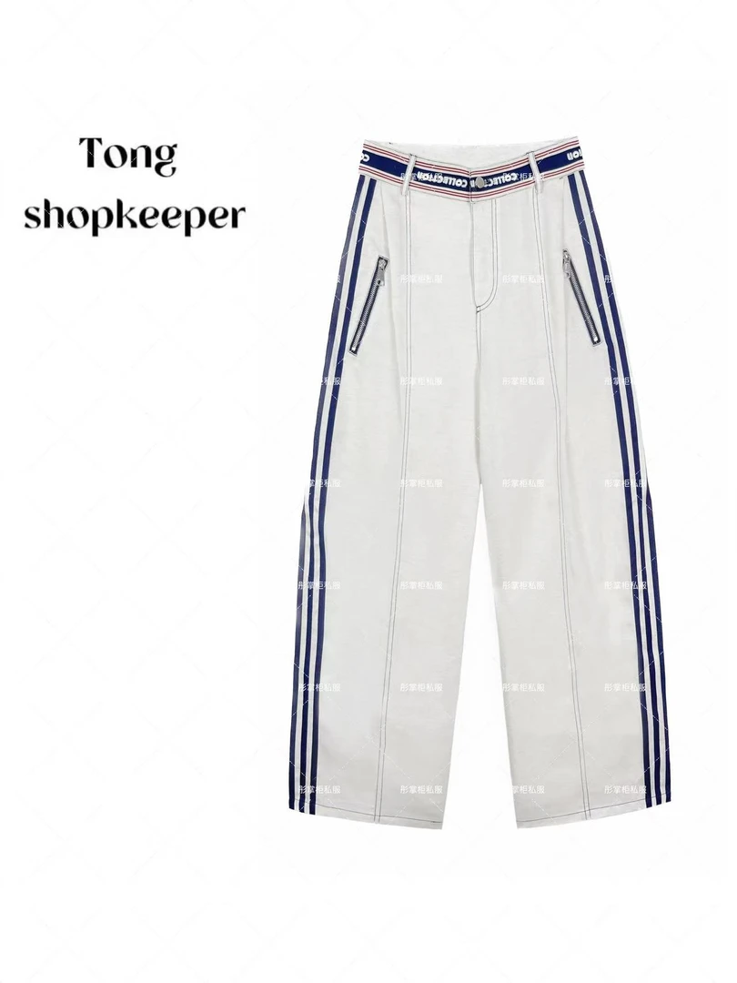 QJ/彤掌柜1682182 夏季2025天.丝亚麻裤美式字母拼接拉链休闲裤