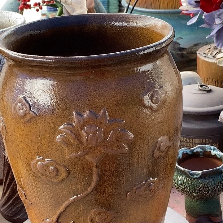 紫砂花盆口20高度30复古