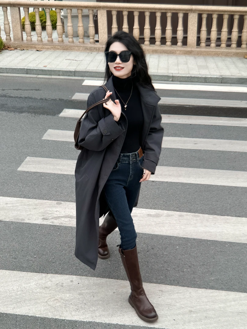 【90白鸭绒】时尚立领翻领风衣羽绒服女中长款秋冬韩系保暖过膝大衣