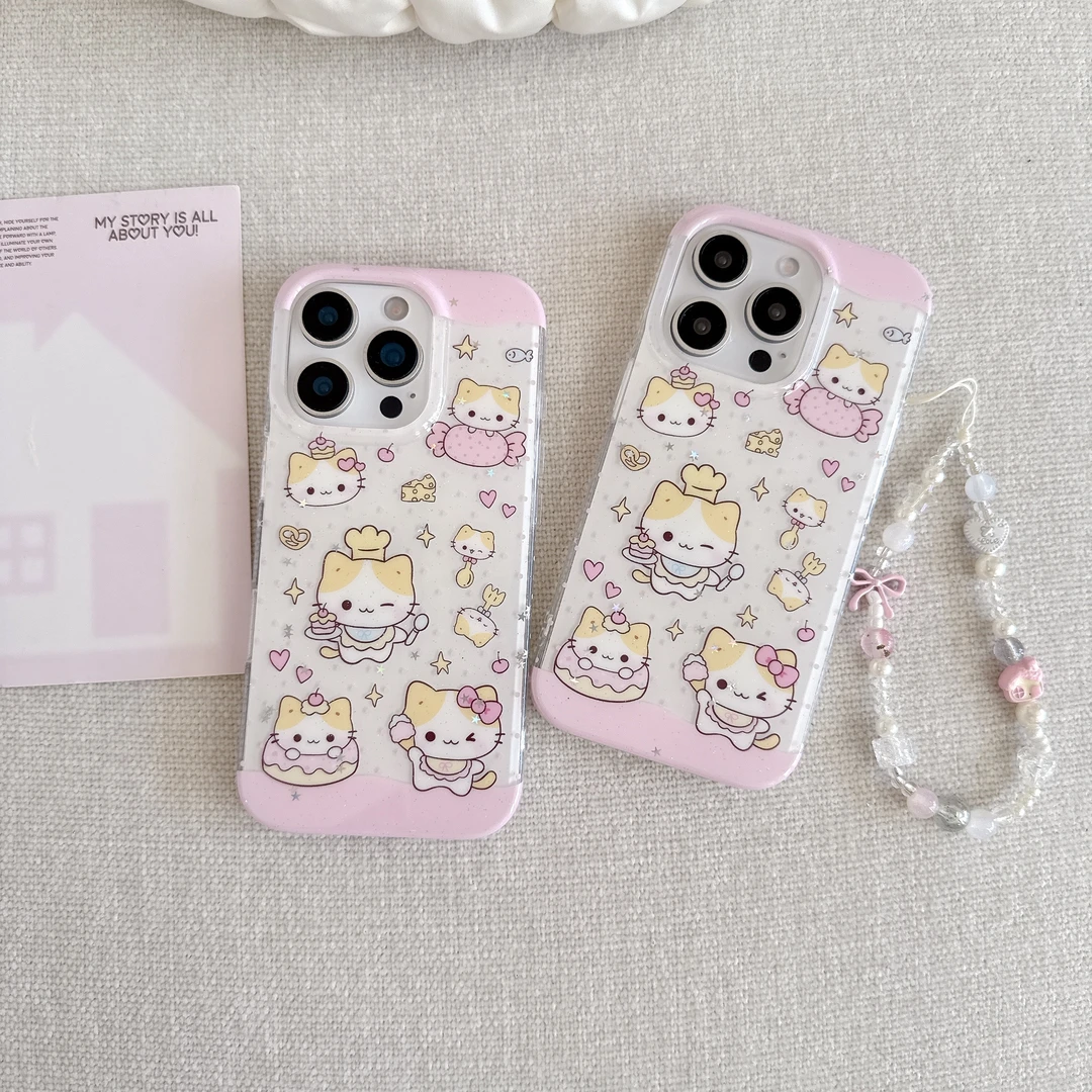 可爱厨师甜品棉花猫适用苹果16promax双层iphone15链条14手机硬壳