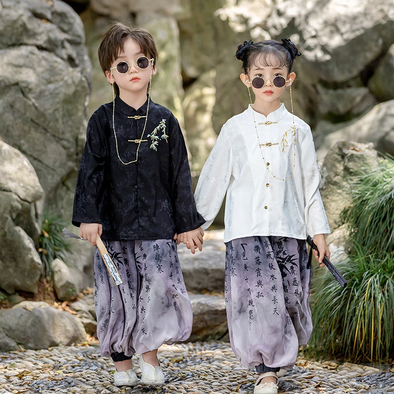 儿童新中式国风潮酷气质唐装汉服春秋季长袖男女童复古演出服套装