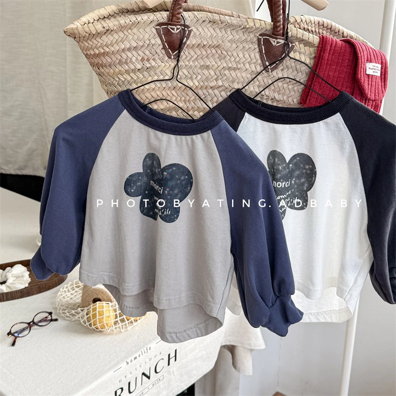 AD日系订单款专柜高品春款手绘花朵上衣/男女宝同款