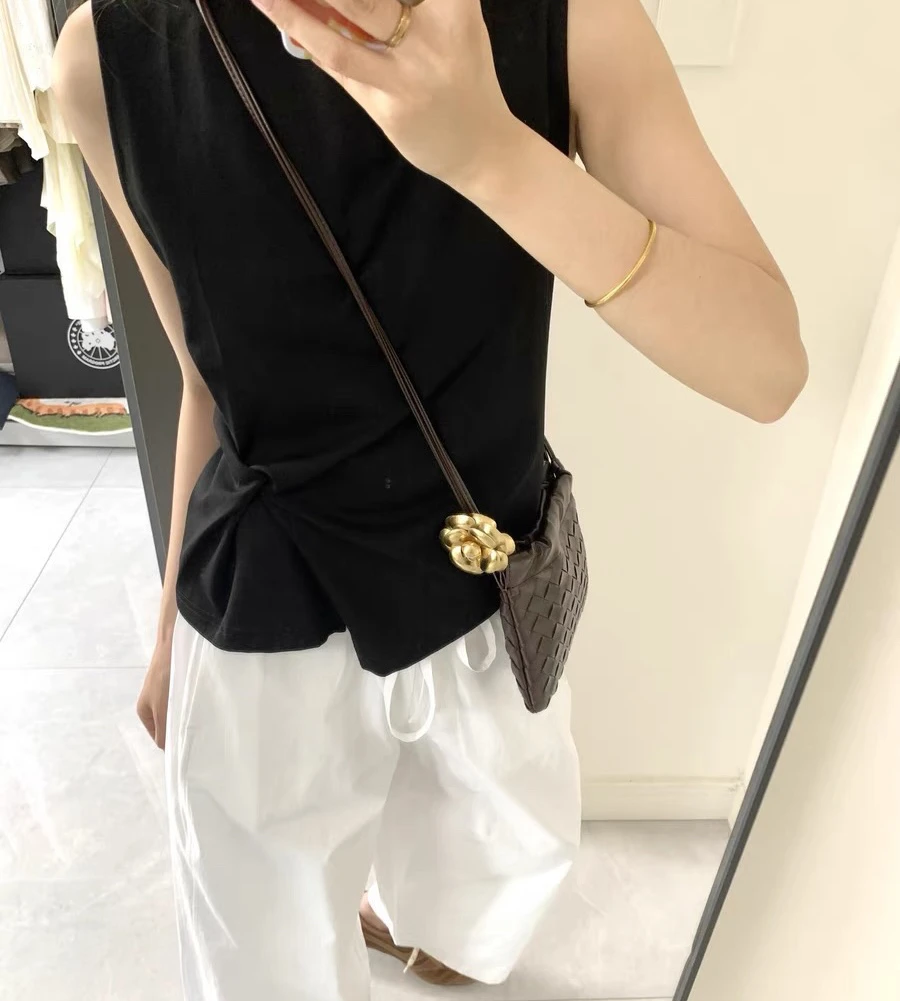 【SW•OOTD】不规则扭结设计感黑色女款无袖吊带背心外穿内搭上衣