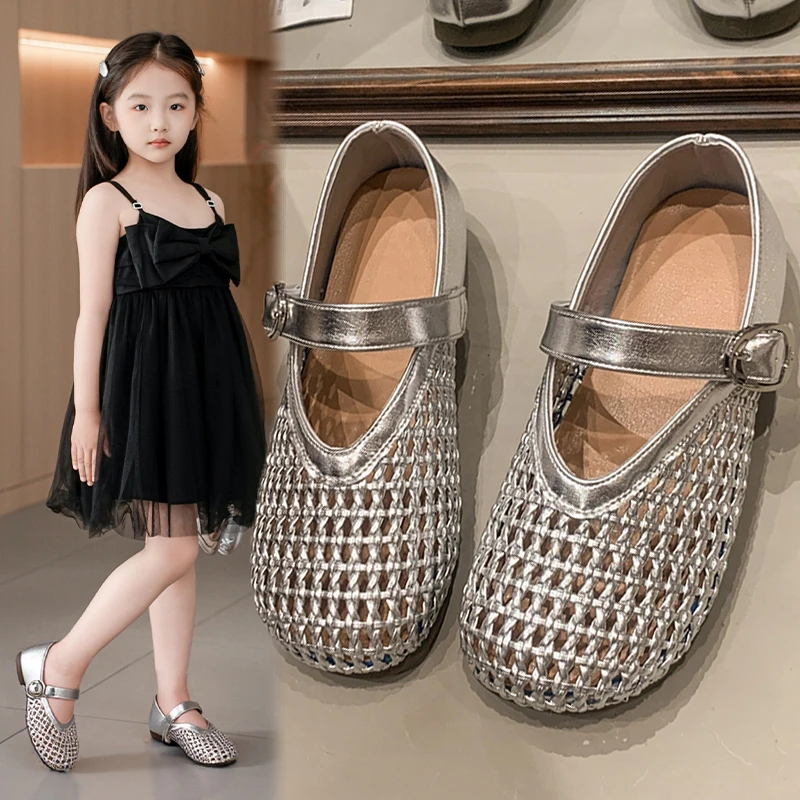 女童皮鞋2025春秋新款儿童公主鞋透气乐福鞋浅口镂空中大童女童鞋