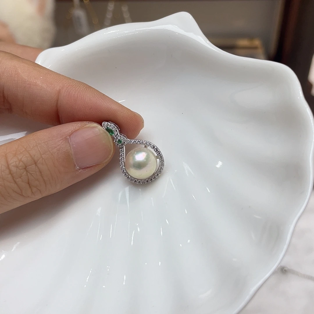 银S925镶嵌海水珍珠吊坠(不含链)