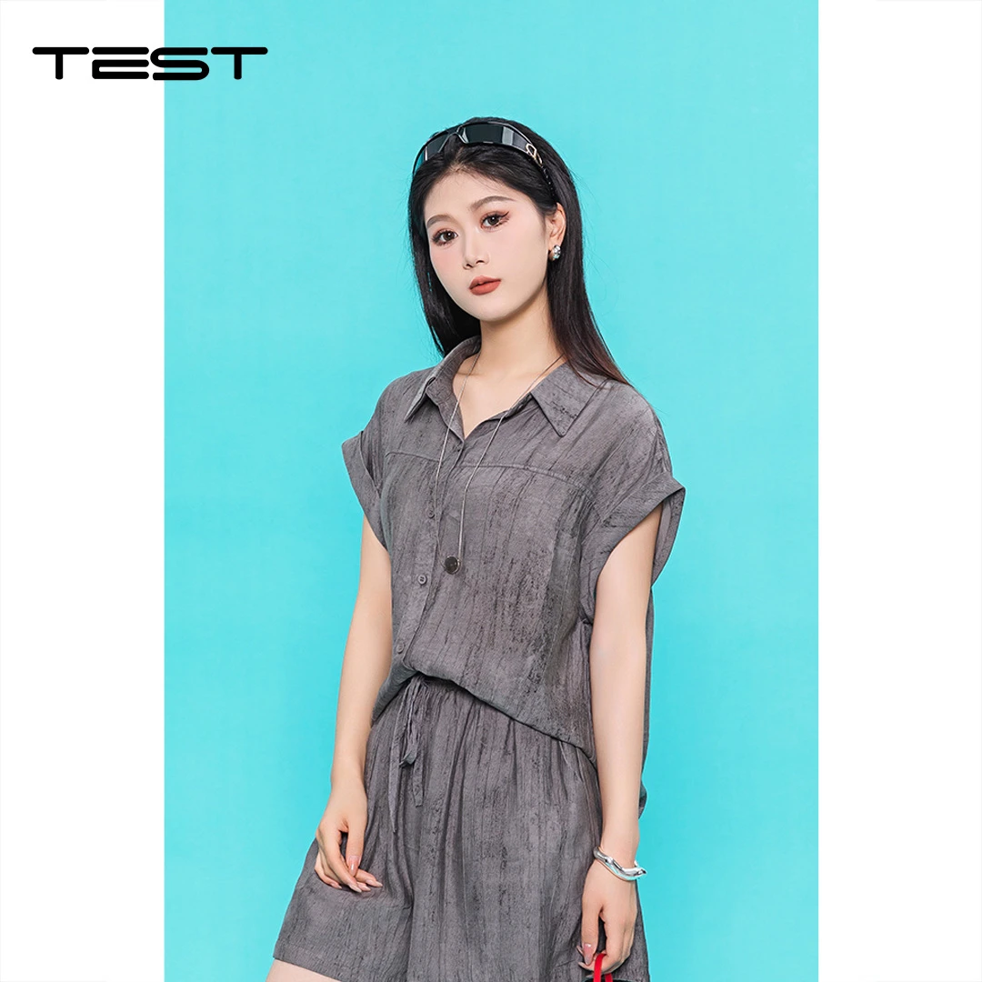 时尚洋气无袖衬衫搭配阔腿短裤女夏季休闲套装