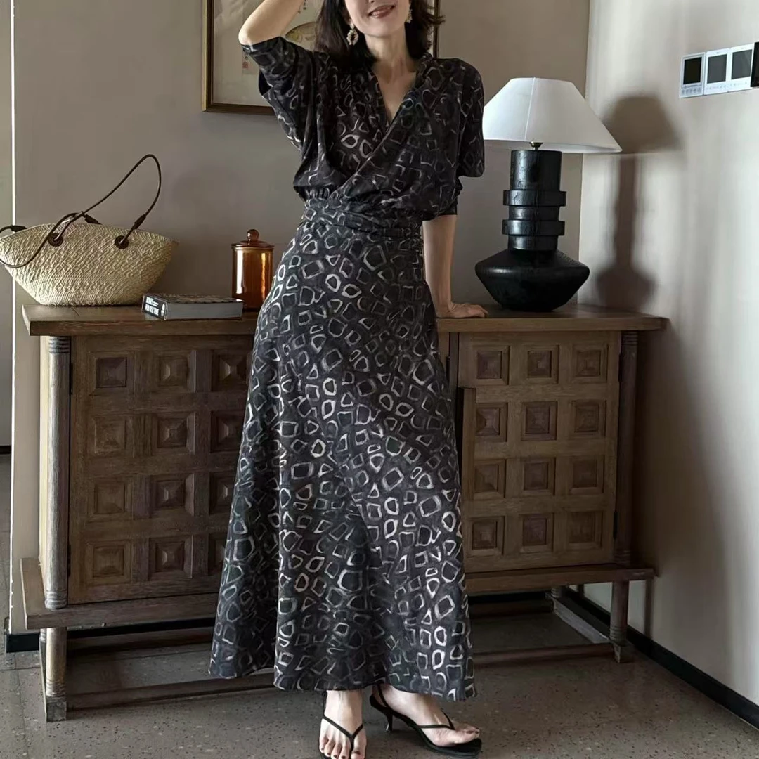 IMLINCONTE【迷迭香】西班牙Glisk水墨印花桑蚕丝连衣裙GZ52QZ404