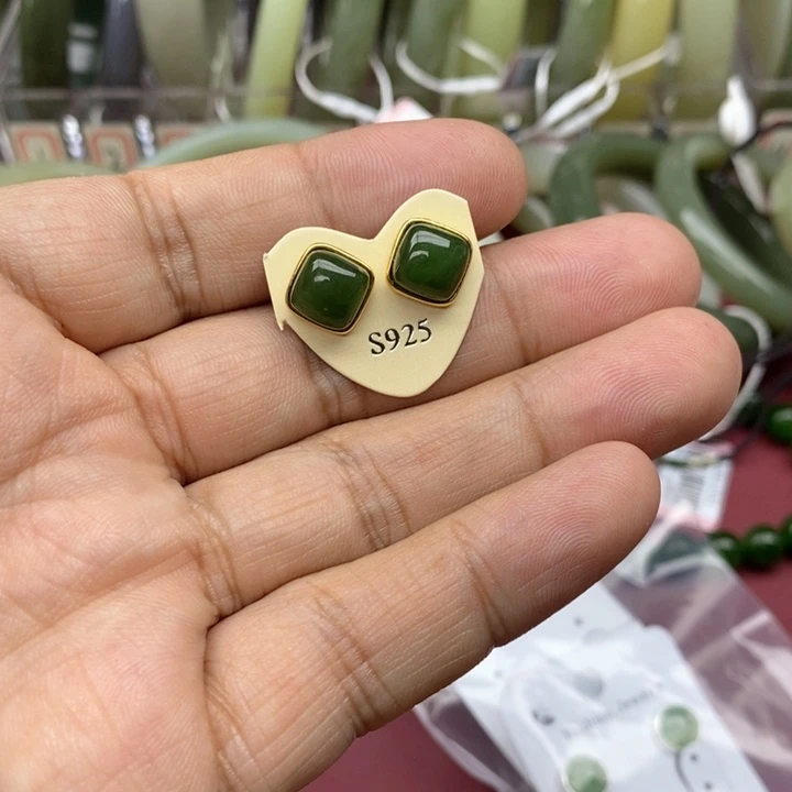 和田玉耳饰银S925镶嵌J****L