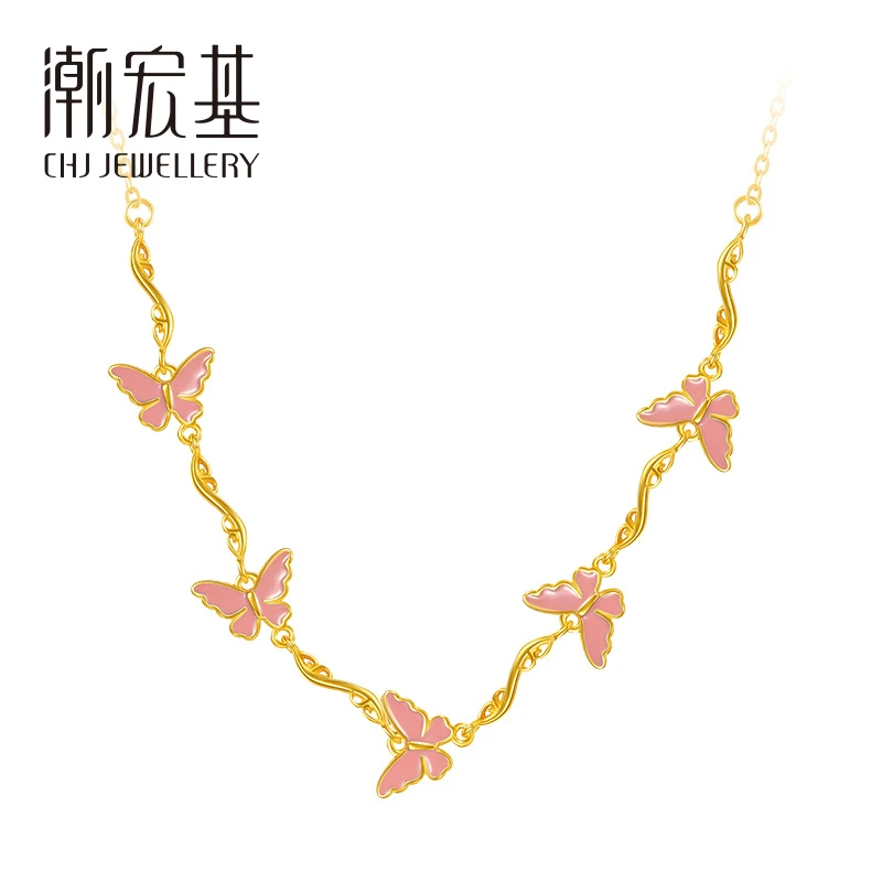 【春日限定】 【潮宏基】粉蝶翩翩银镀金项链#80215