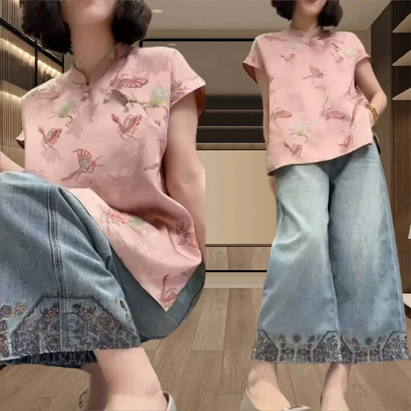 国风百搭短袖衬衫配连衣裙两件套女2025年夏季新款小个子遮肉套装