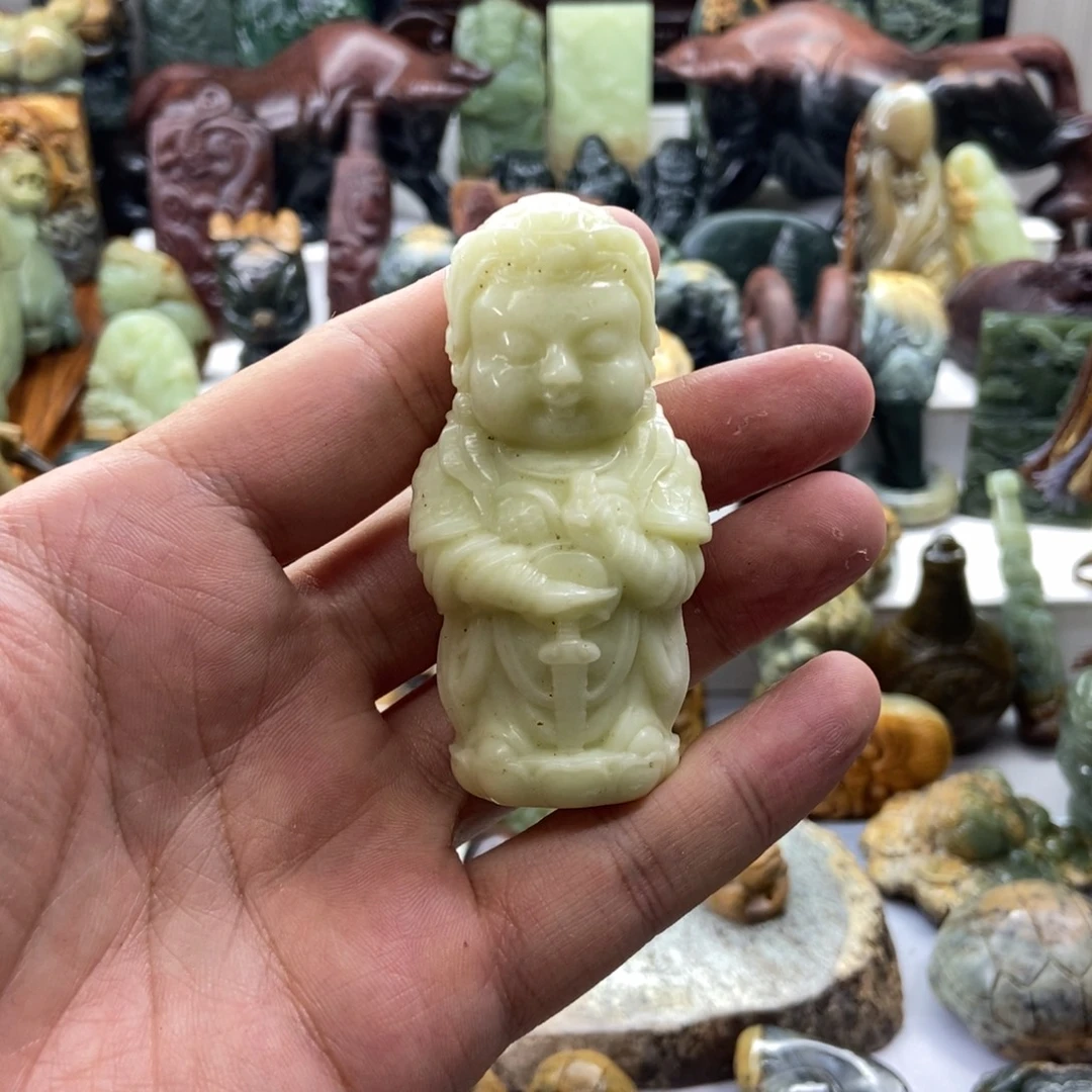 蛇纹石玉合金把件，小摆