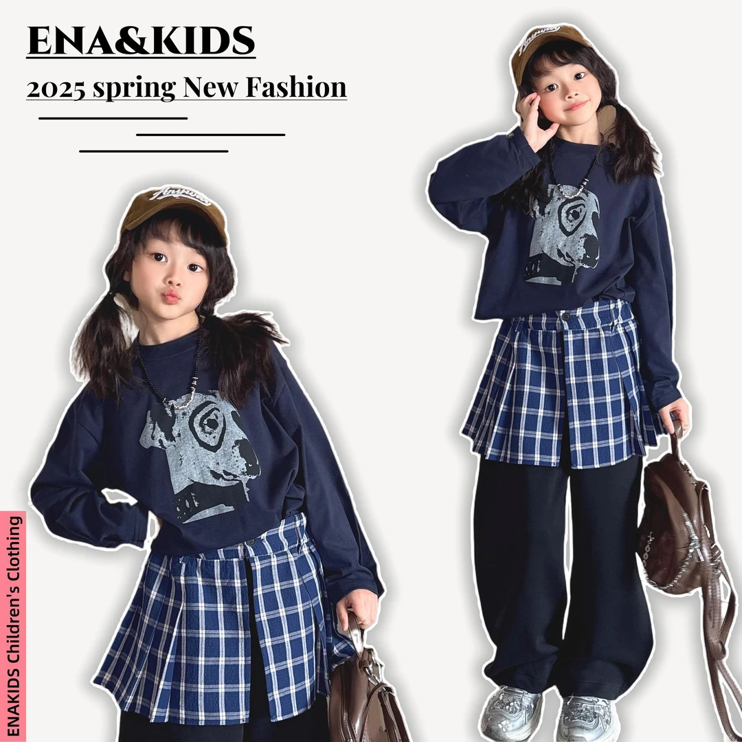 现货恩娜kids【趣味小狗】女童春款小狗印花长袖T韩版休闲圆领上衣