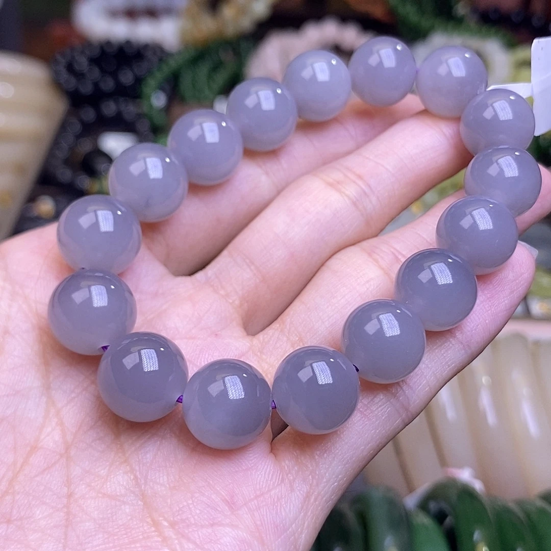 和田玉未镶嵌颈饰冰烟紫香芋紫手串12MM