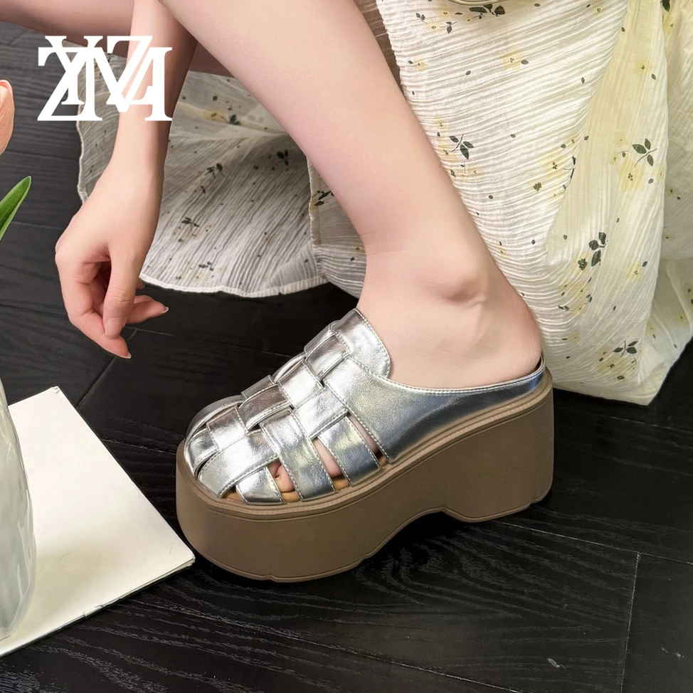 卓越名妆增高9CM 2025时尚拖鞋休闲厚底内增高小个子女鞋P046