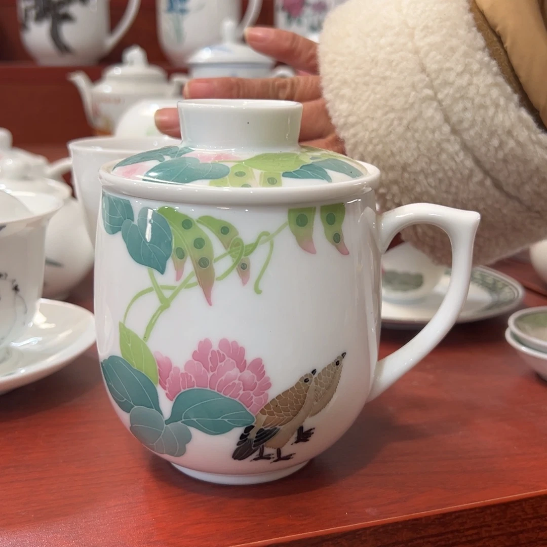 醴陵瓷供货基地炸福利带茶漏杯，手绘