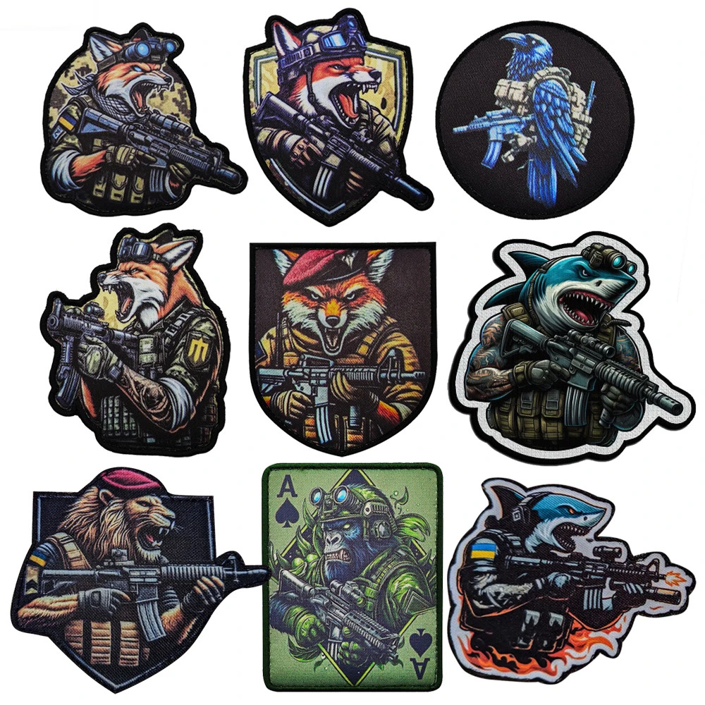 户外背包贴章臂章战术士气章动物军事章狐狸老鹰狮子军鸟魔术标贴