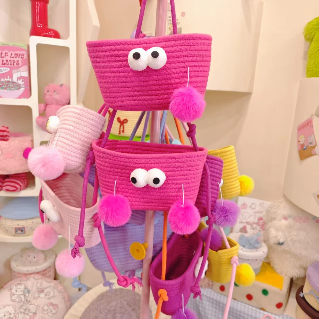 挂篮可爱创意家用卡通挂式宿舍双层壁挂门后收纳杂物储物双层编织