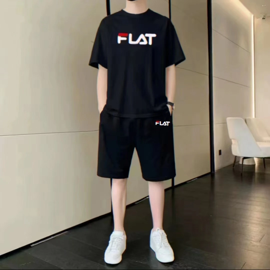 裴乐旗舰夏季新款运动套装男裴乐短袖休闲T恤速干短裤纯棉两件套