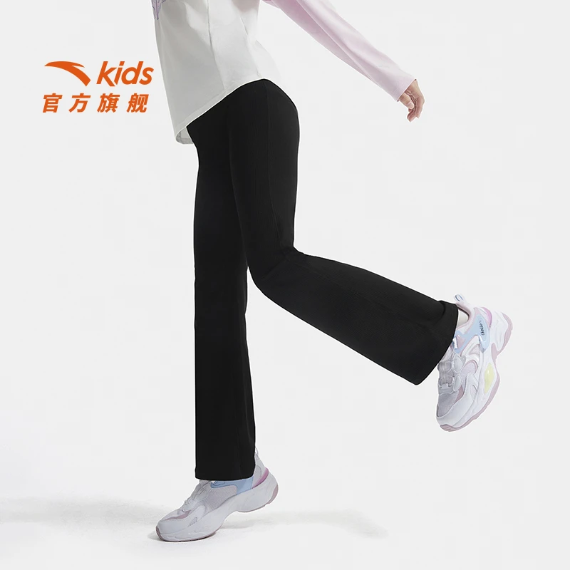 安踏儿童女大童针织运动长裤2025新款舒适亲肤紧身微喇裤子7713