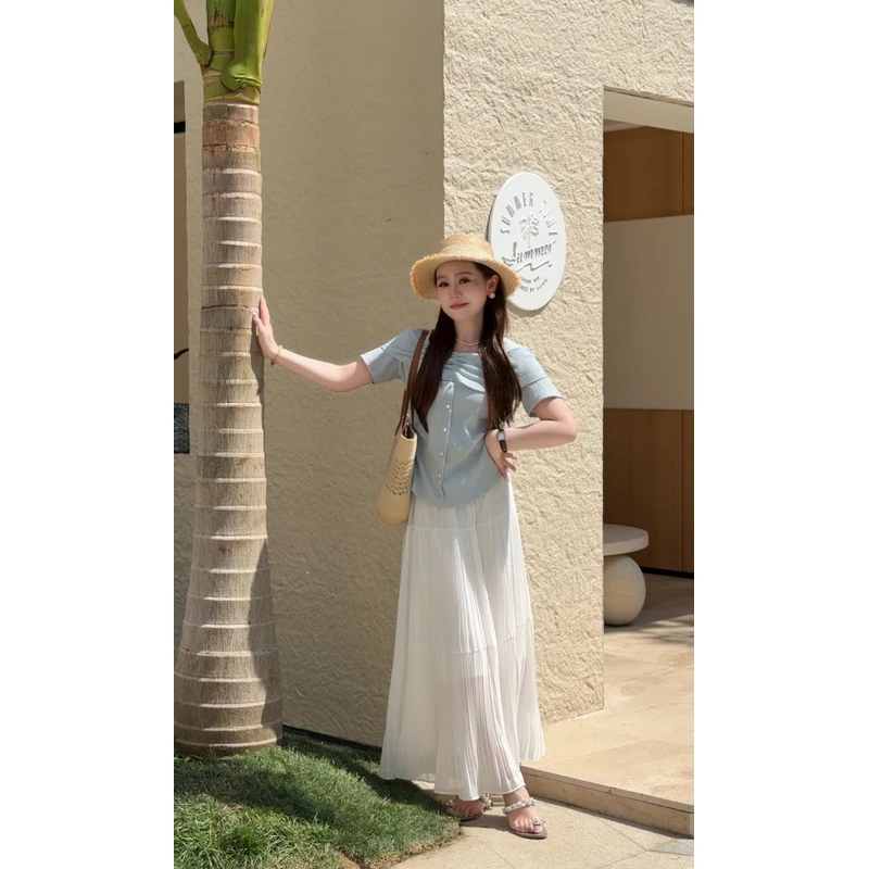 NANJIE/楠姐【海风物语】肌理云感皱舒适夏季显瘦T恤上衣XNS6371