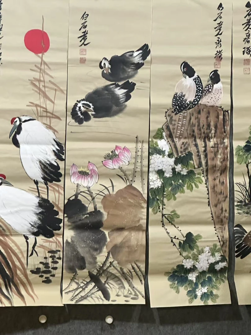 【仲奇】 齐鹤动物八条屏画芯装饰画