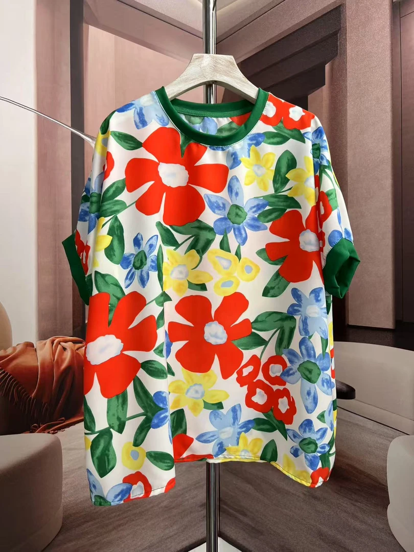 小红花明星同款美式女装2025新款洋气宽松休闲气质百搭T袖女款