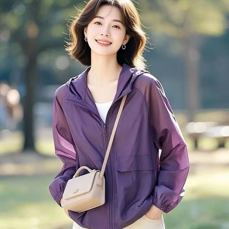 2025夏季新款洋气休闲百搭薄款连帽防晒衣外套上衣防晒衣女外穿