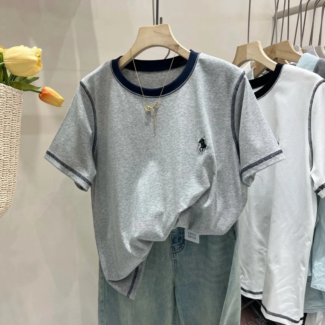 清仓-【小马刺绣】时尚百搭简约撞色T恤24062