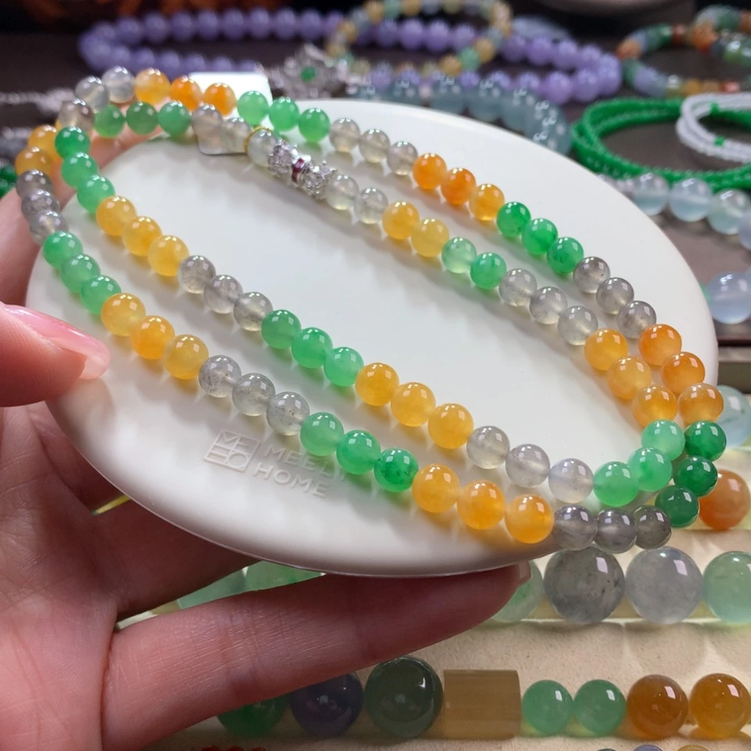 翡翠手链未镶嵌浓艳经典三彩项链卡6