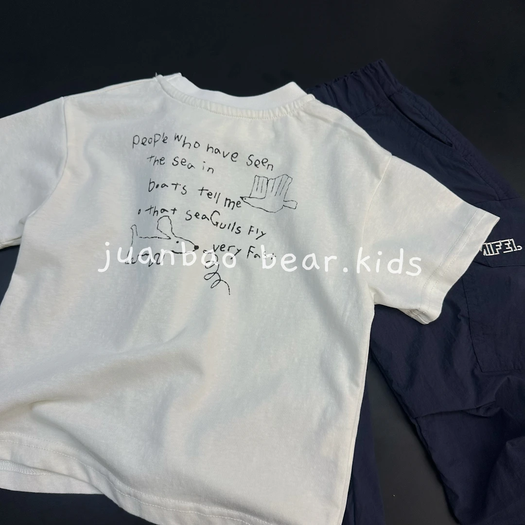 杏白印花T恤 时尚短袖卡通男宝女宝2025春季儿童短袖品质童装