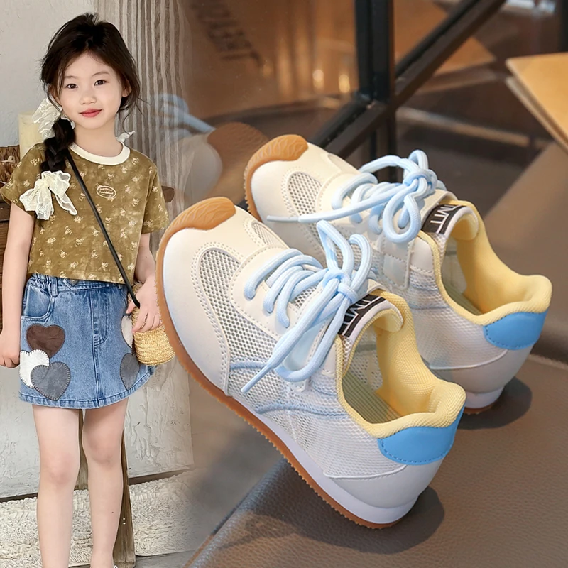 ABC女童鞋子单网运动鞋2025夏季新款儿童网面透气休闲鞋学生单鞋