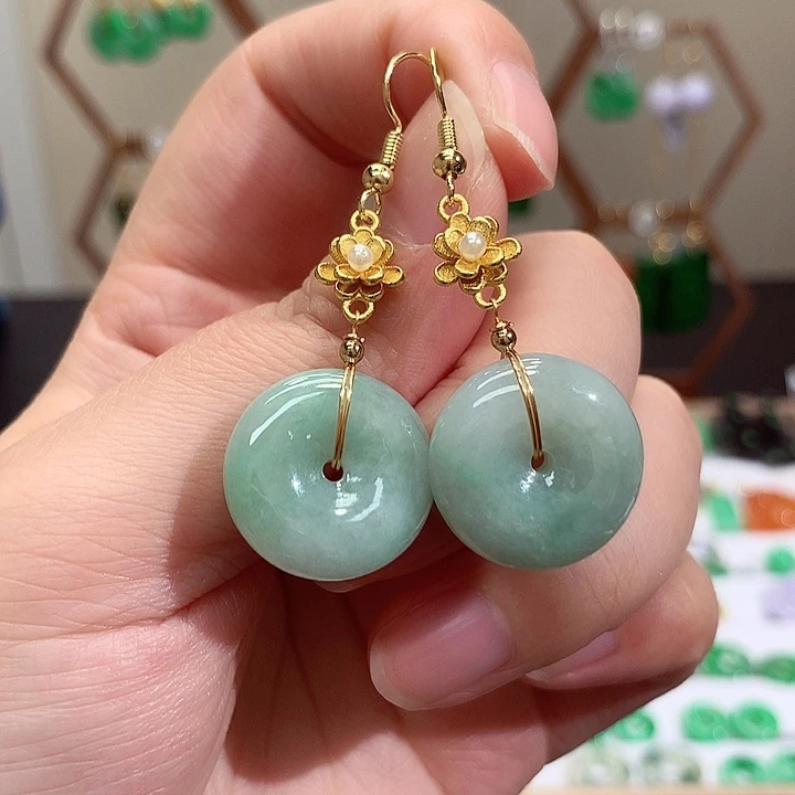 银S925镀金镶嵌翡翠耳饰