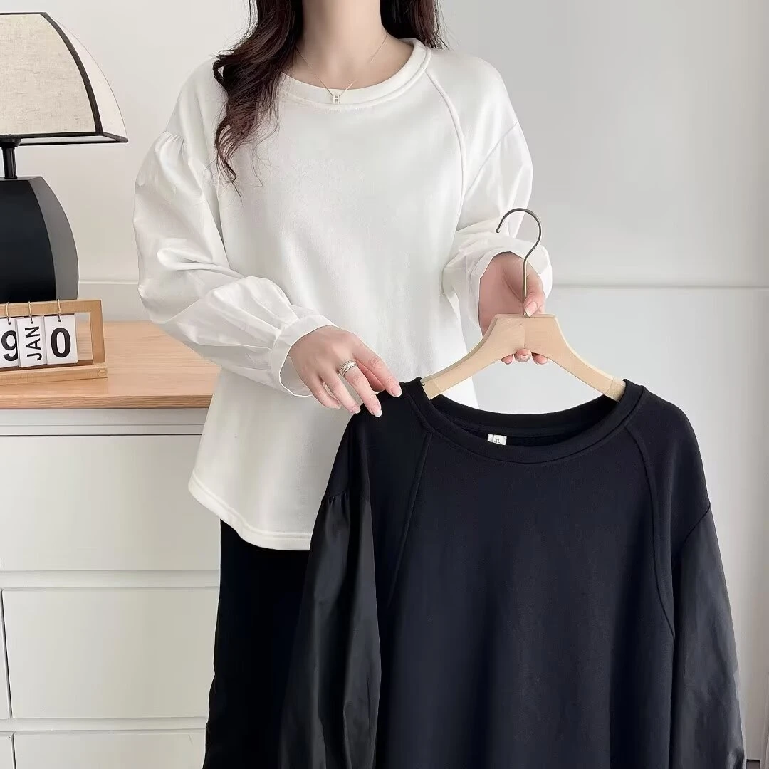 胖mm大码简约设计感上衣宽松百搭遮肉韩版T恤2432